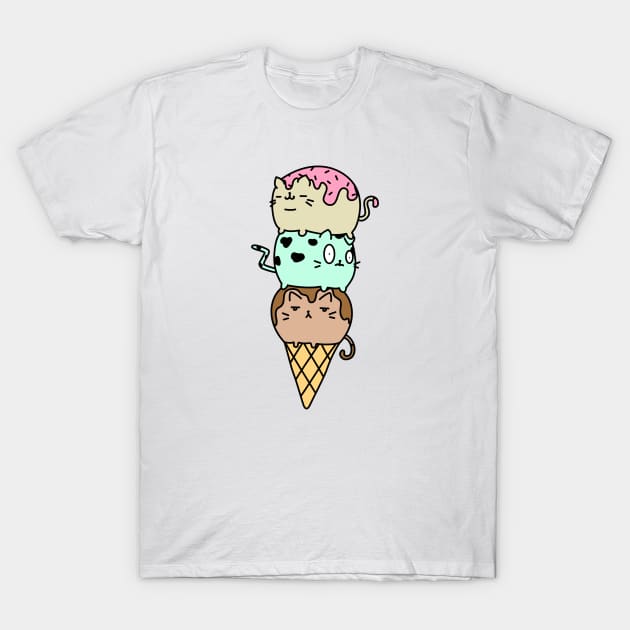 Ice Cream Cat Cute Chocolate Summer Sweets T-Shirt by Kibo2020